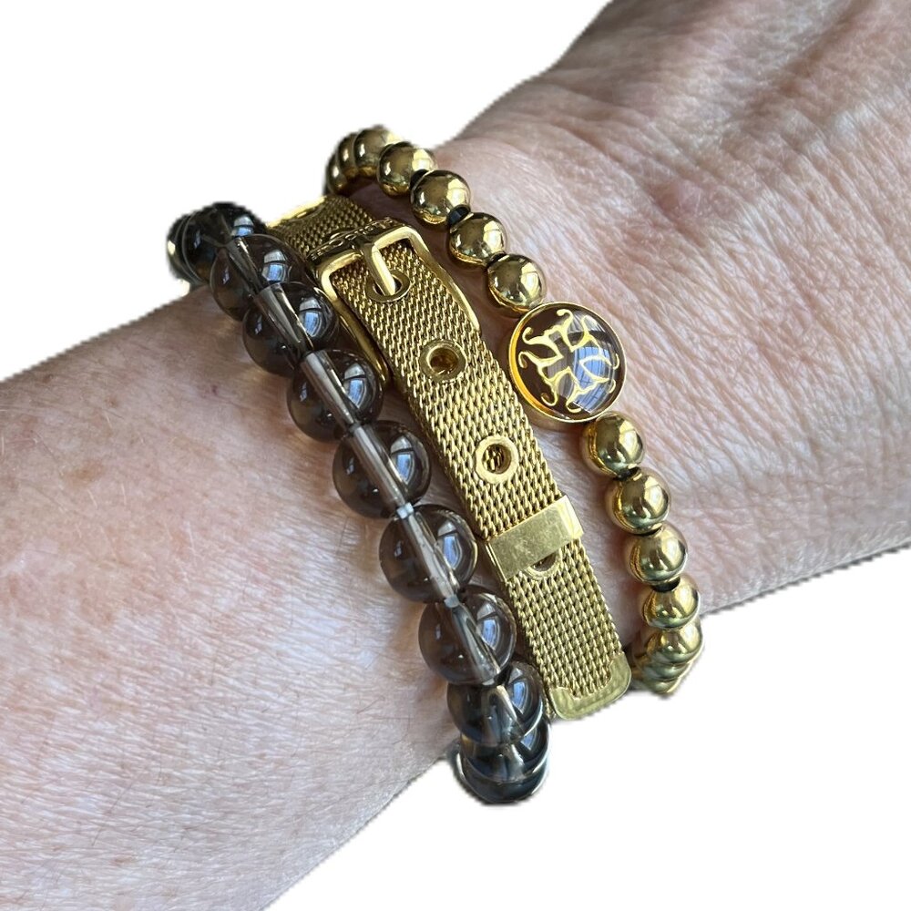 Rustic Cuff Stackable Stretch Bracelet Set Golds … - image 3